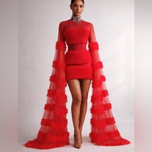 New Custom Red Ruffle Unique Stunning Dress 8/10